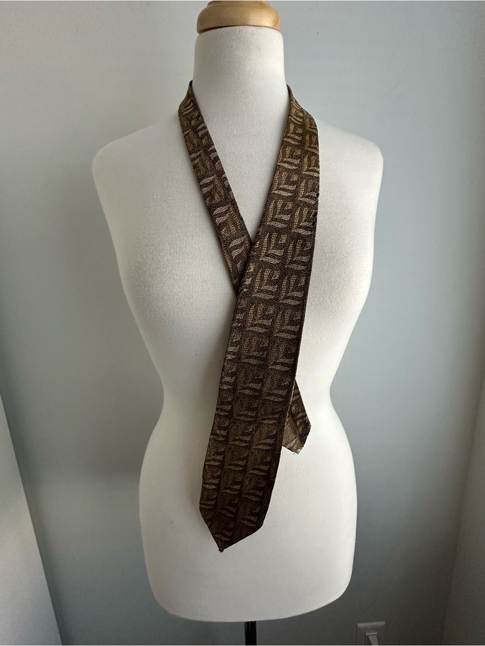 Vintage NOS/Deadstock Brown Geometric Pattern Men's Tie